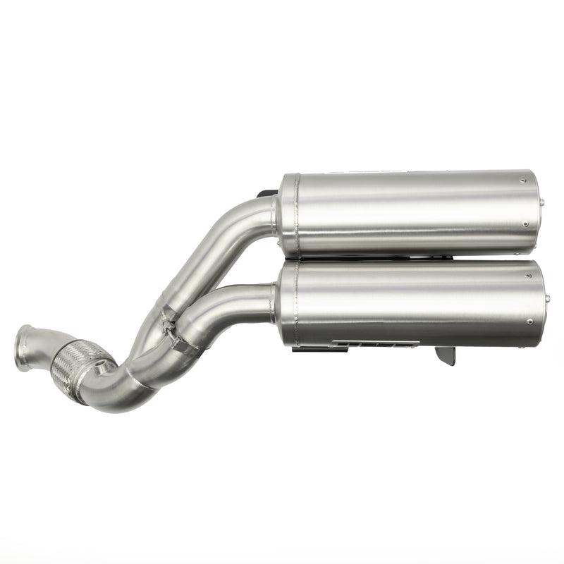 HMF Racing Titan SS Big Core Dual Turbo-Back Exhaust for Can-Am Maverick R, Stainless Steel with Billet end caps, photo 6