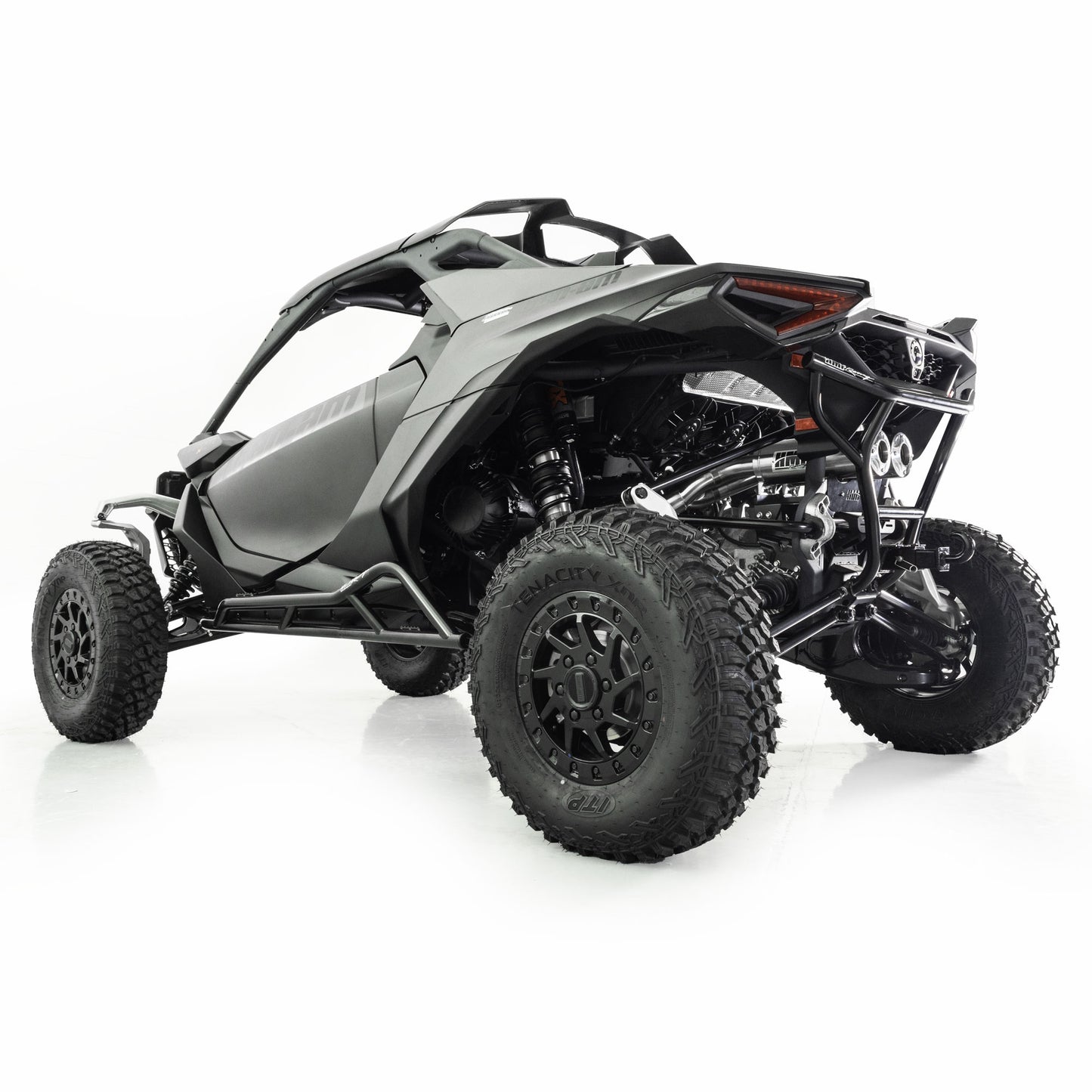 HMF Racing Titan SS Big Core Dual Turbo-Back Exhaust for Can-Am Maverick R, Stainless Steel with Billet end caps, photo 1