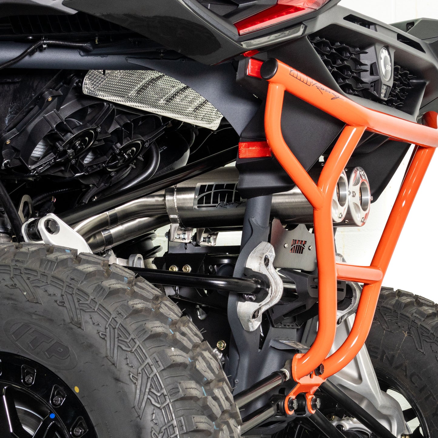 HMF Racing Titan SS Big Core Dual Turbo-Back Exhaust for Can-Am Maverick R, Stainless Steel with Billet end caps, photo 4