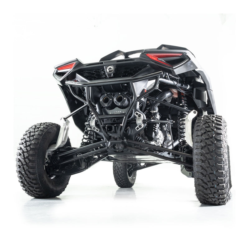 HMF Racing Titan SS Big Core Dual Turbo-Back Exhaust for Can-Am Maverick R, Black Cerakote with Billet Blackout end caps, photo 1