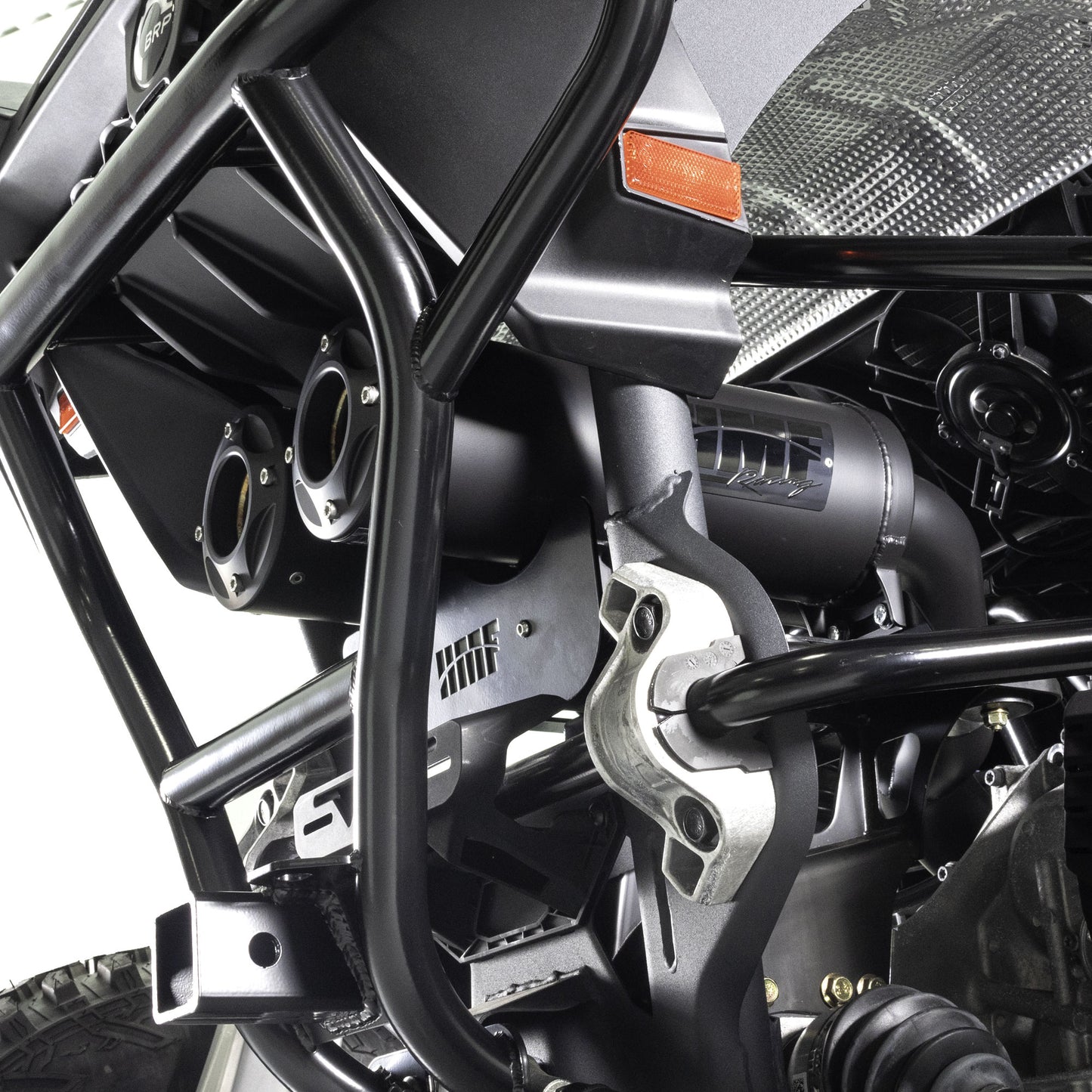 HMF Racing Titan SS Big Core Dual Turbo-Back Exhaust for Can-Am Maverick R, Black Cerakote with Billet Blackout end caps, photo 2