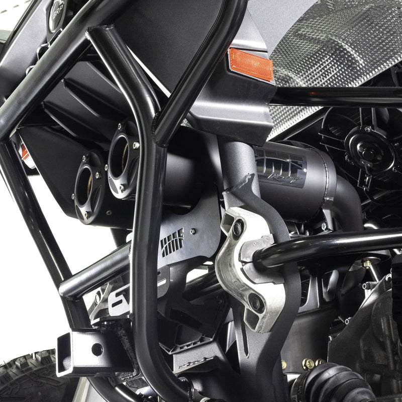 HMF Racing Titan SS Big Core Dual Turbo-Back Exhaust for Can-Am Maverick R, Black Cerakote with Billet Blackout end caps, photo 2