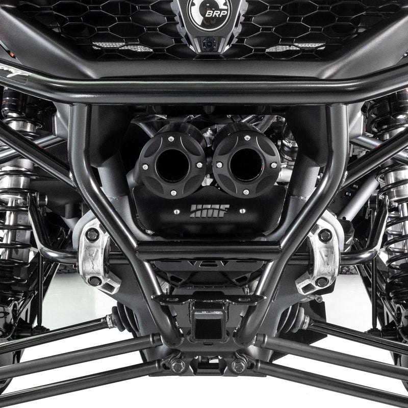 HMF Racing Titan SS Big Core Dual Turbo-Back Exhaust for Can-Am Maverick R, Black Cerakote with Billet Blackout end caps, photo 3