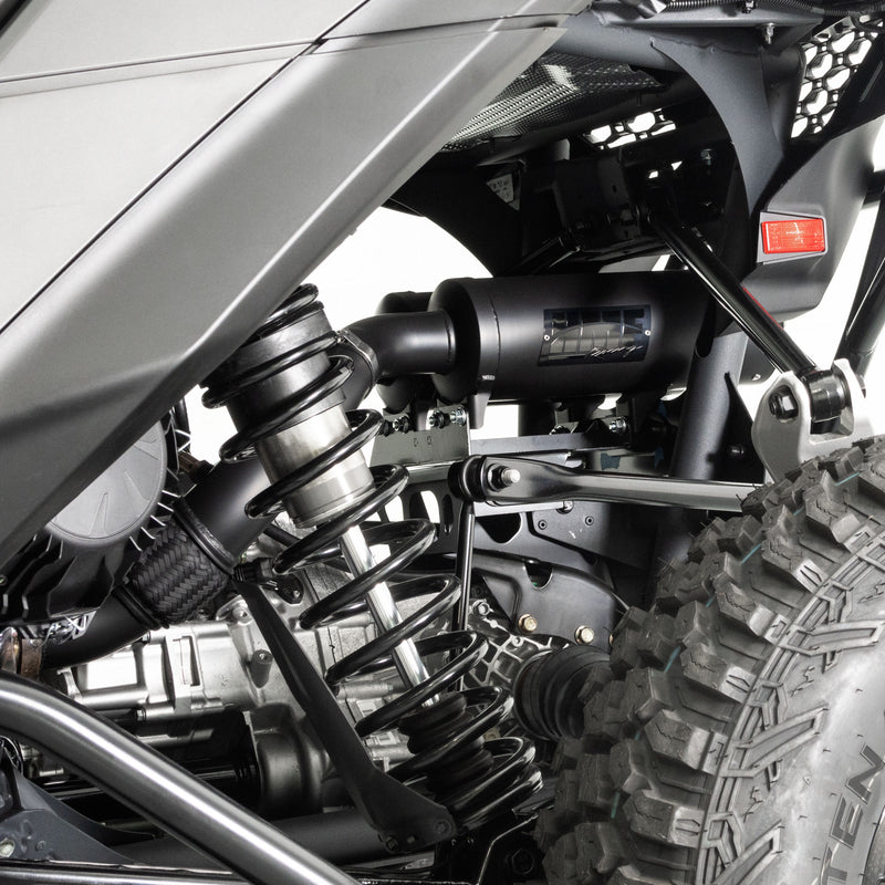 HMF Racing Titan SS Big Core Dual Turbo-Back Exhaust for Can-Am Maverick R, Black Cerakote with Billet Blackout end caps, photo 4