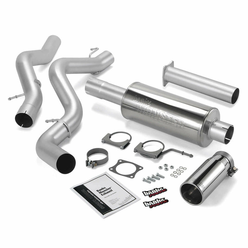 Banks Power Monster Exhaust System Single Exit Chrome Round Tip 02-05 Chevy 6.6L EC/CCLB Banks Power