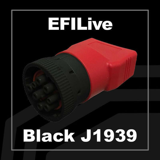 Black J1939 Male to OBDII Female Adapter.